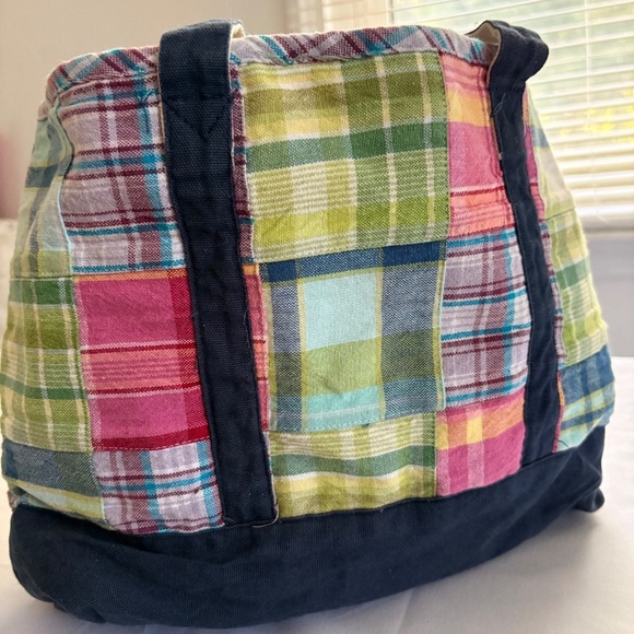Indian Madras Plaid Cotton Patchwork Tote Bag 15"x6"x8" - Picture 9 of 13